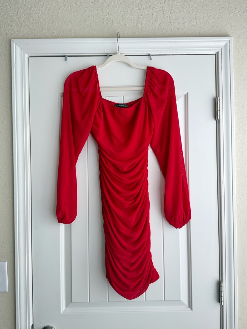 Fashion Nova Red Long-Sleeve Ruched Mini Dress